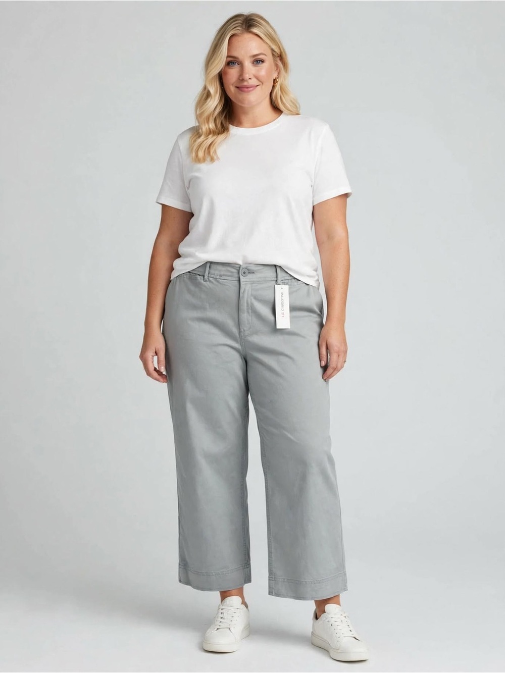 Liz Claiborne Light Gray Wide Leg Cropped Chinos NWT 16W